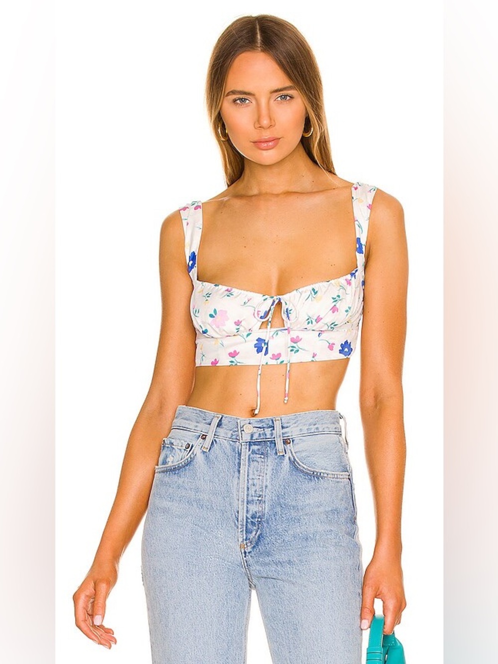 FOR LOVE & LEMONS Farah Crop Top White Floral Size XS